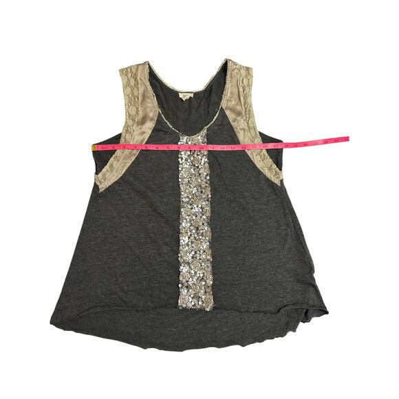 Tiny Sequin & Lace Mixed Media Tank Top Gray Beige – Size M - Picture 3 of 8